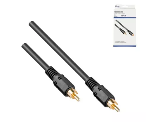Audio-video cable RCA to RCA, male to male, high quality, RG 59/U, black, DINIC box with Euro hole, length 2m